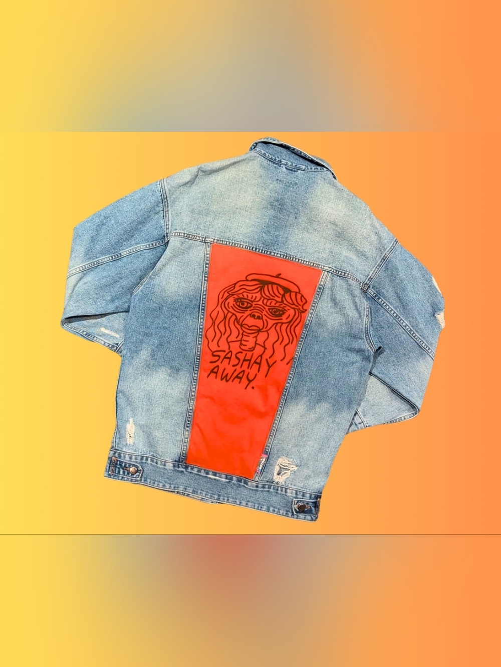 Handmade, Upcycled E.T Sashay Away Denim Jacket Size M